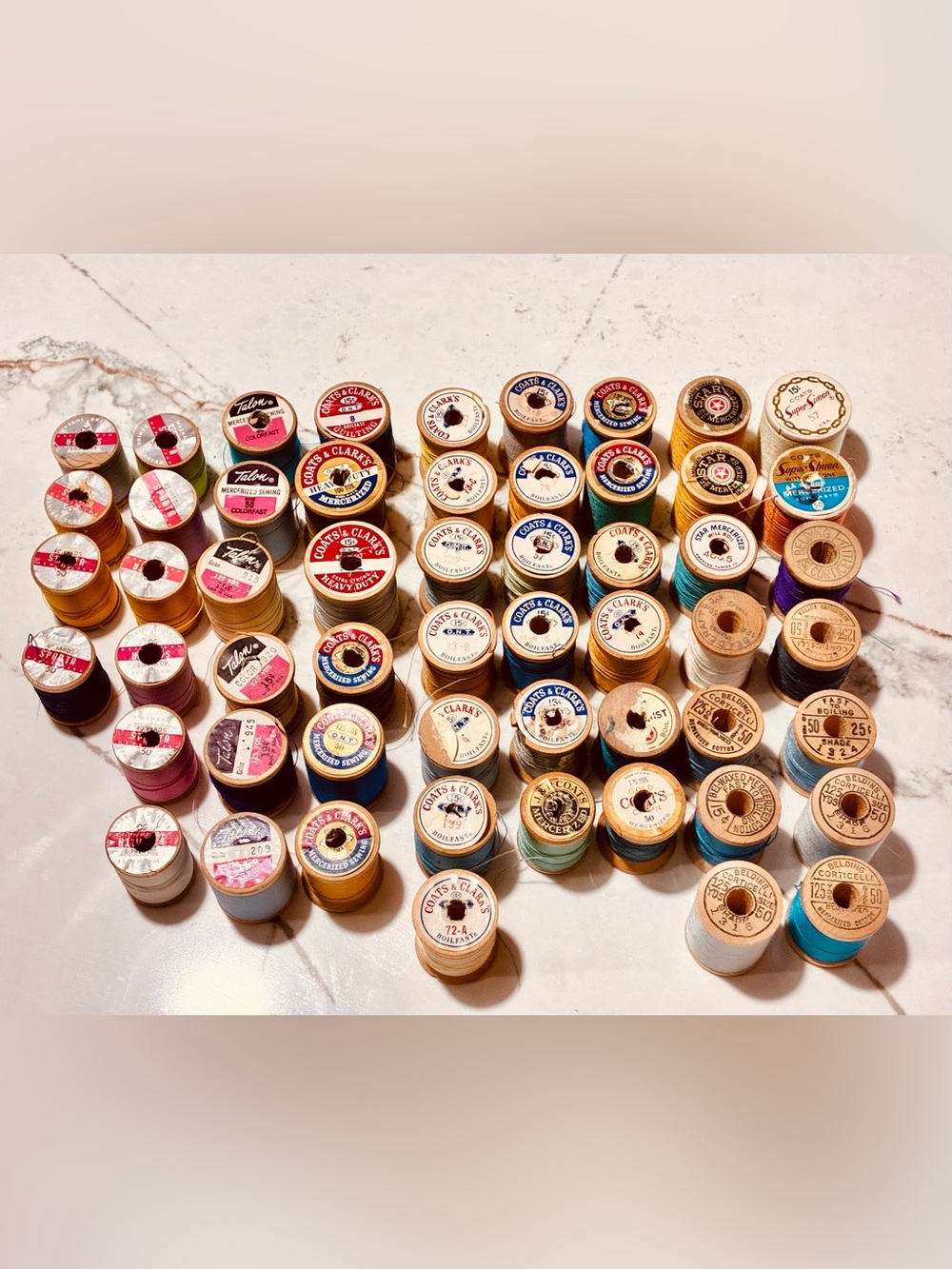 Lot of 55 Wood Sewing Spools Craft